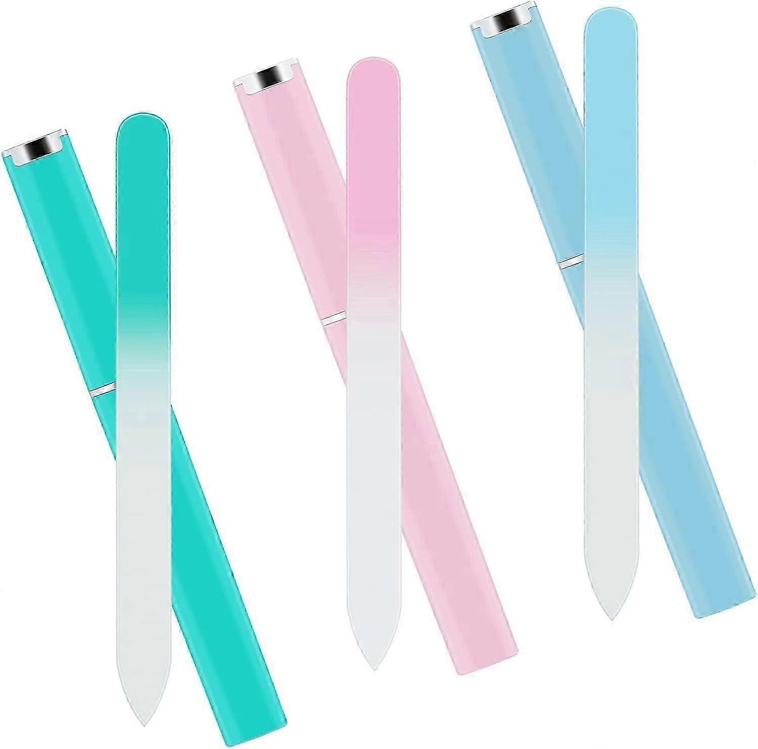 3 Pack Professional Premium Glass Nail Files With Case Multicolor Crystal Nail File Double Sided For Natural Nails