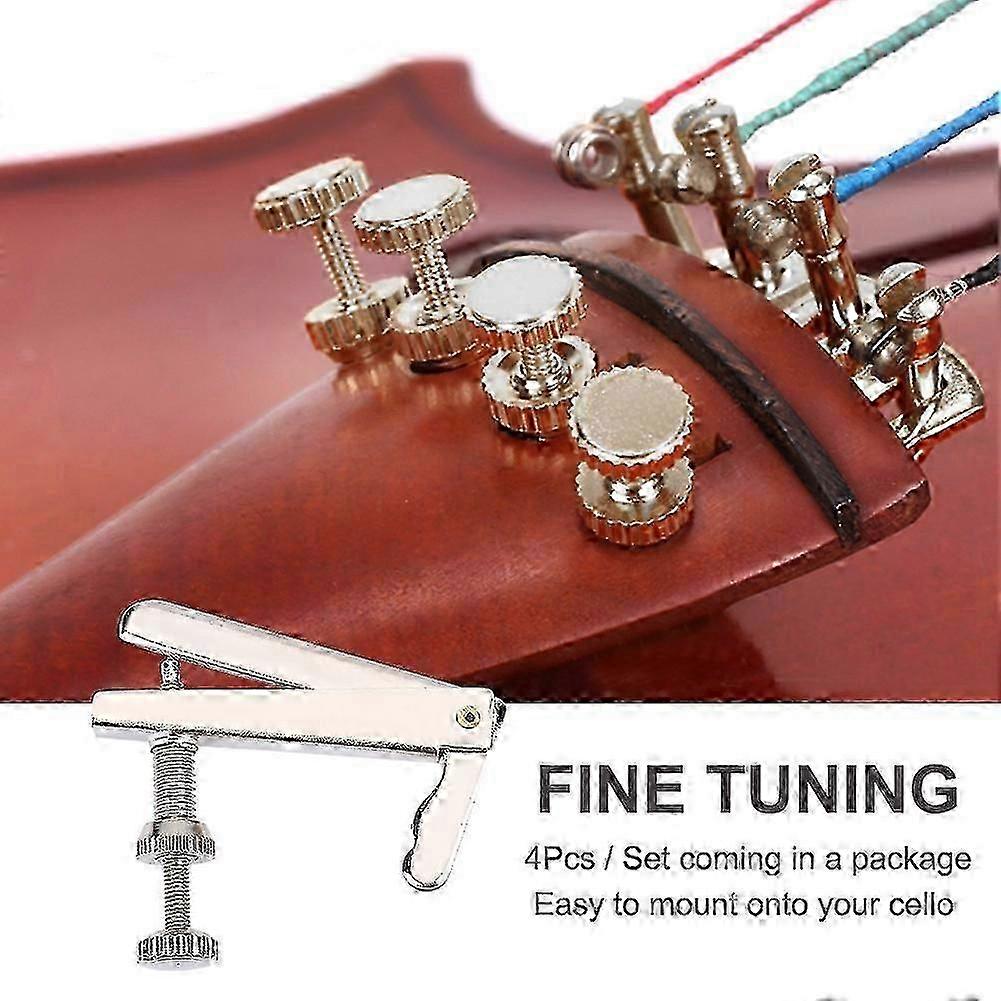 4Pcs Durable Metal Fine Tuners String Adjusters Replacement Parts for 3/4 4/4 Cello(Silver)