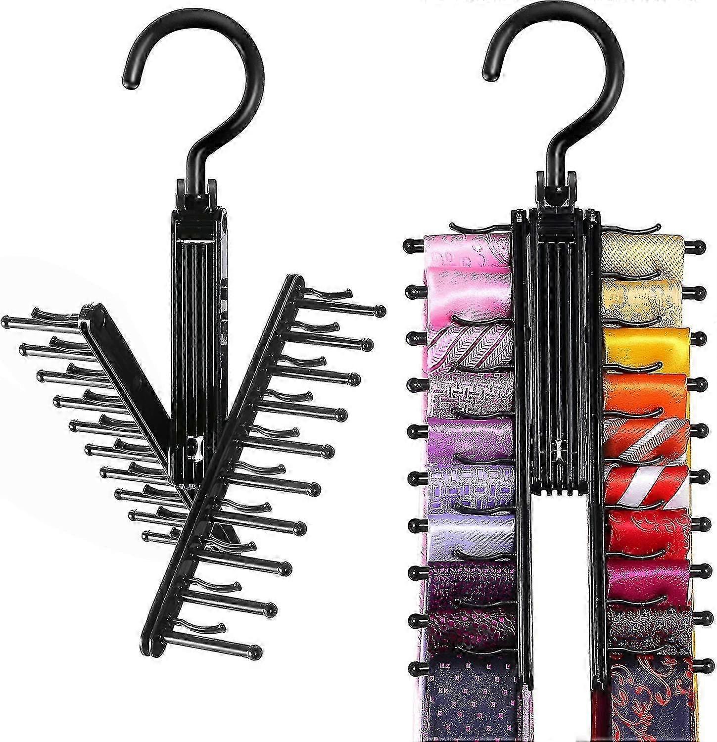 2 Stuks Stropdas Rek Houder, Draai Om Te Openen/Sluiten Stropdas En Riemhanger Met Antislip Clips, 360 Graden Draaibare Ruimtebesparende Organizer SZRH A-F