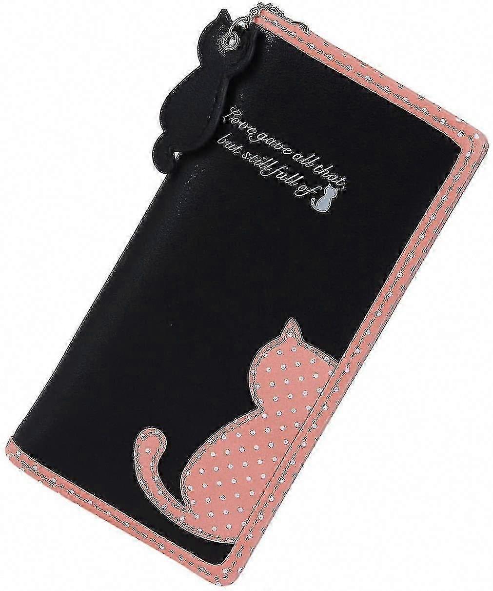 Women's Long Zip & Snap Cat Pattern Purse