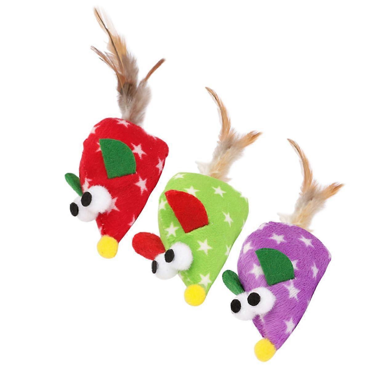 3 Pieces Cat Teaser Mouse Shape Interactive Pet Kitten Toy Cat Teaser Plaything
