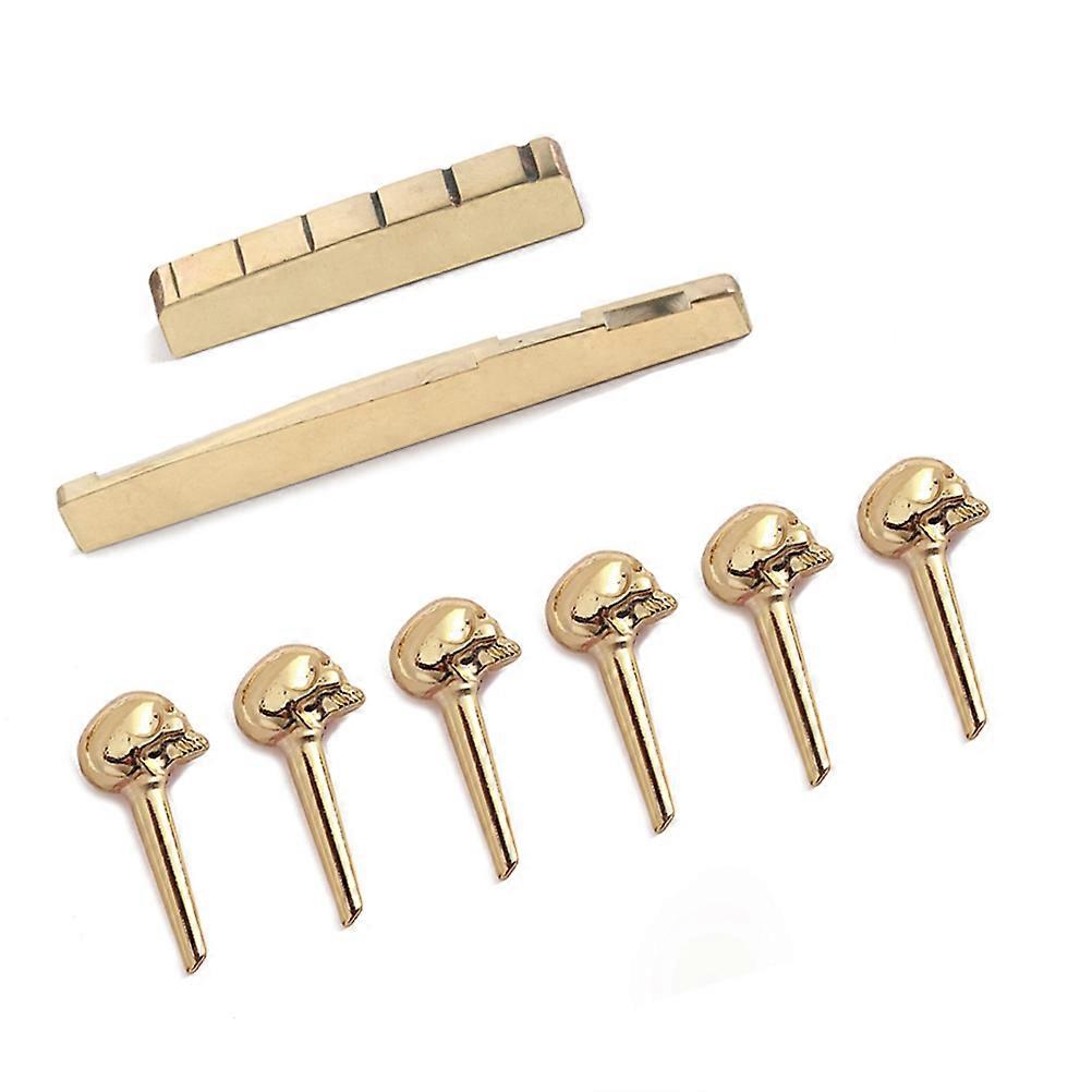 Bone Bridge Saddle Nut Acoustic Guitar Parts Replacement Set Golden Skull Design For Durable Use 1Set