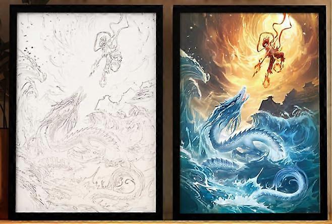 Nezha LED Picture Frame - Adjustable Brightness, Illuminated Wall Decor, Creative Decorative Painting, Model A