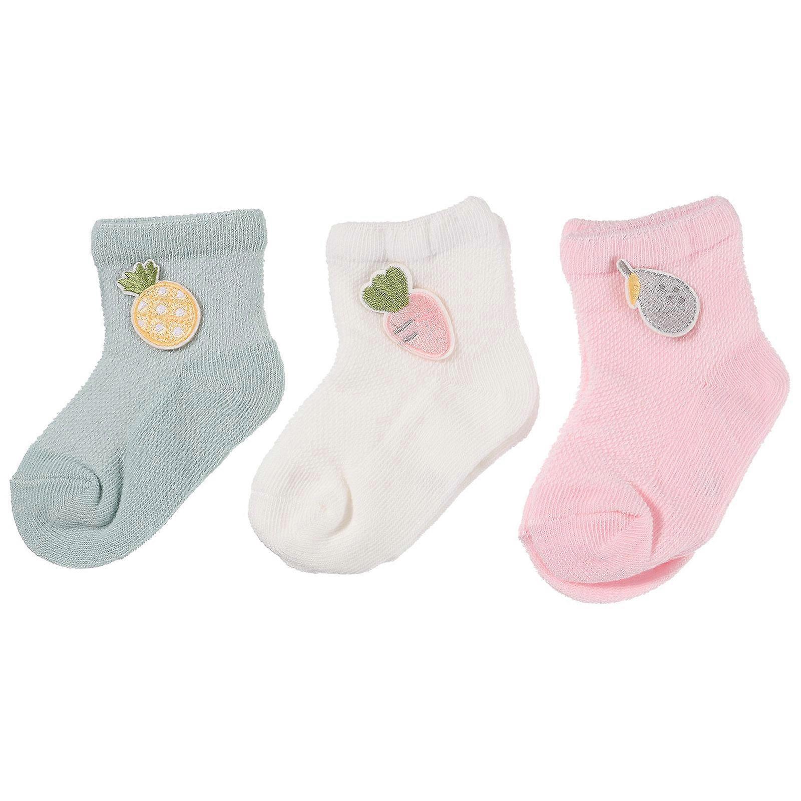 Assorted Color Baby Cotton Socks with Cartoon Patterns for Wearing Use Comfortable and Stretchy 3 Pairs
