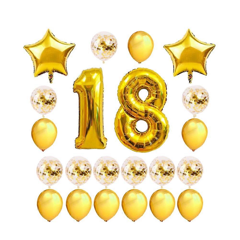 24 Pcs 18 Years Old Balloons Decorative Balloons Set Natural Latex Aluminum Film Sequins Balloons for Birthday Party (Golden)