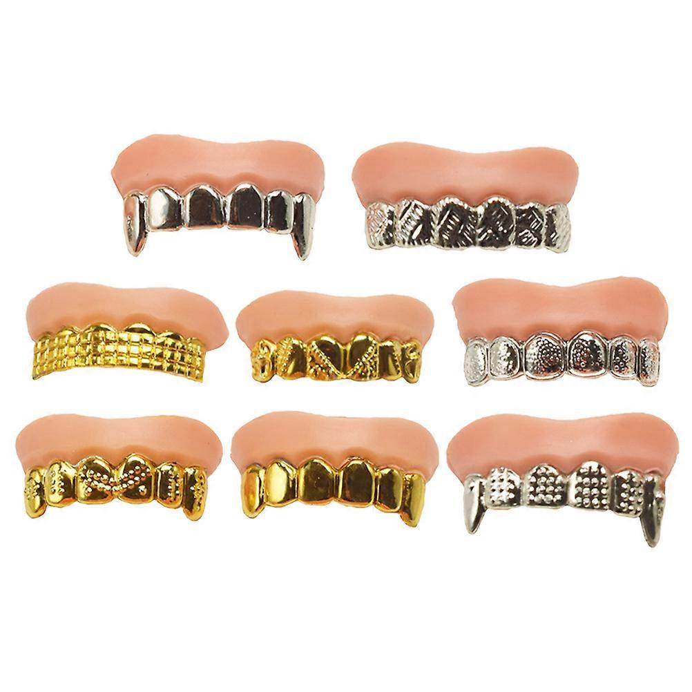 8pcs Fake Teeth for Halloween Party Prop Including Plating Zombie Teeth and False Teeth Set