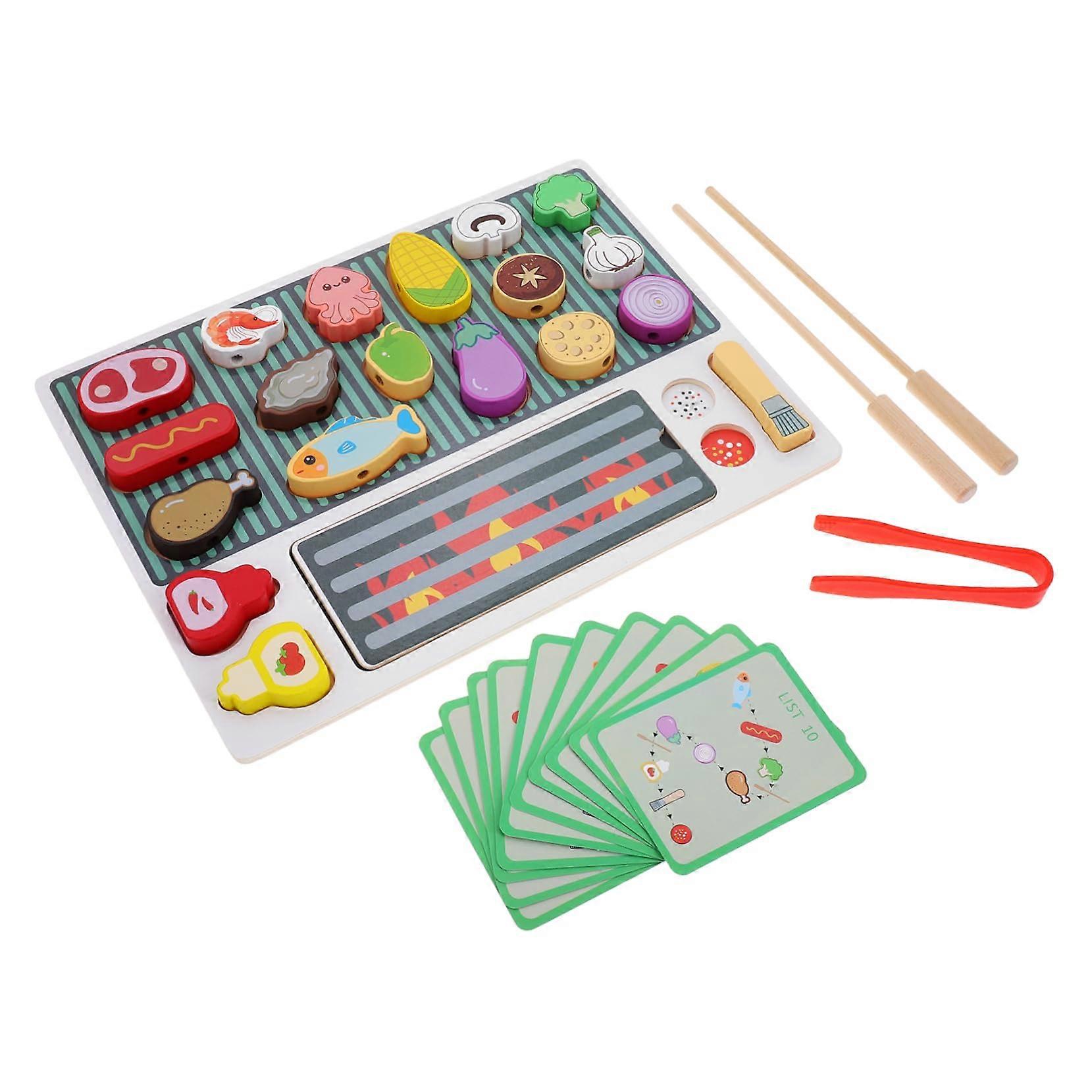 1 Set Wooden Toy Grill Set for Interactive Cooking Play, Encourages Imaginative RolePlaying