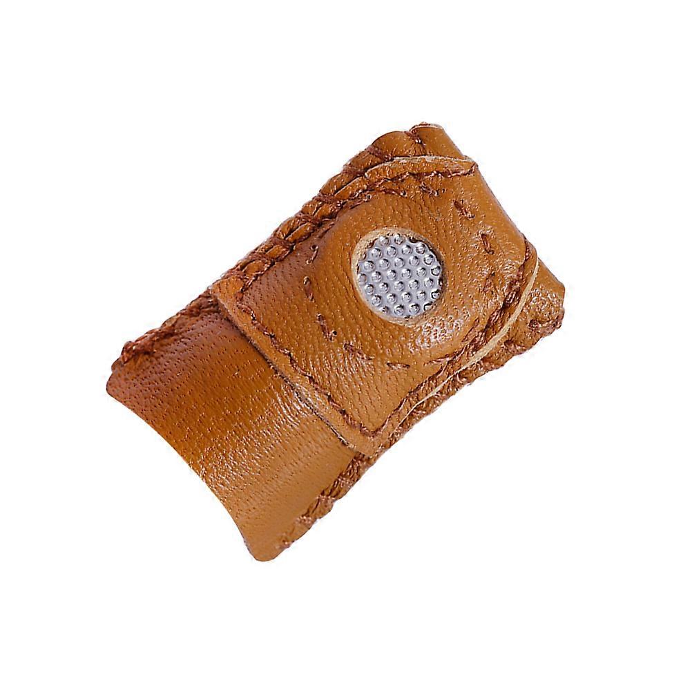 Brown Thimble Finger Protector with Comfortable Fit and Durable Metal Tip for Sewing
