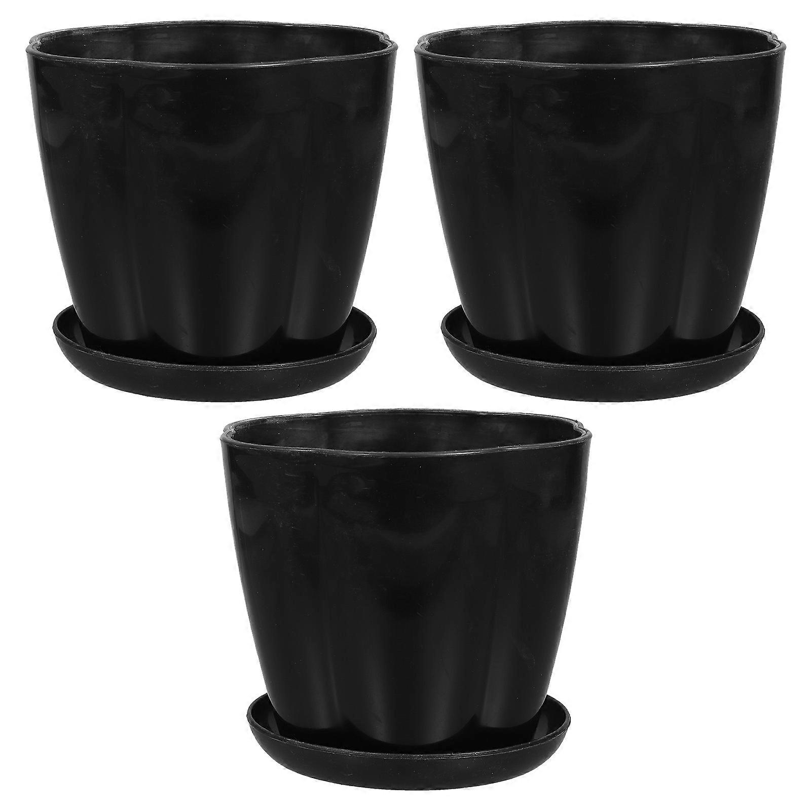Multipurpose Planting Pots with Trays Made of Plant Fiber in Black for Home Use Lightweight Durable 3 Sets