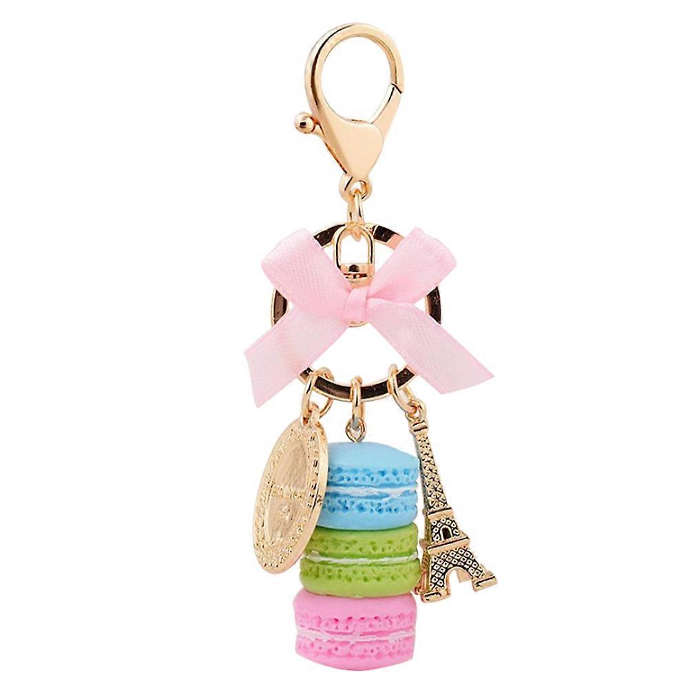 Macaron Pendant Keychain for Decorating Made of Metal Multi Color 3 Layers Eiffel Tower Shape Fits Bag Purse Backpacks 3.5 Inches