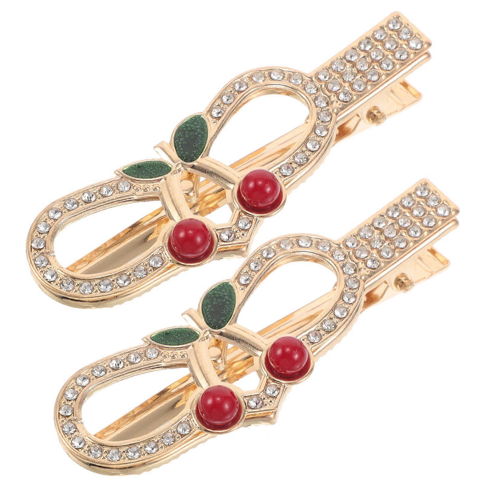 Pinces à cheveux en strass cerise, 2 pinces à cheveux en bec de canard pour les femmes, pinces sécurisées pour un usage quotidien, fêtes, occasions spéciales