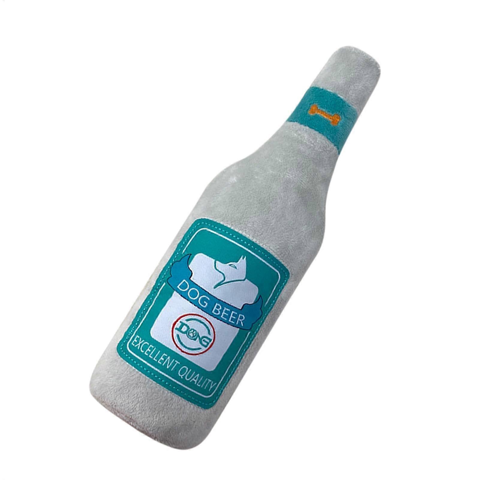 Dog Squeaky Toys, Plush Beer Bottle Dog Chew Toy - Interactive Puppy Enrichment Toy in Gray, Soft Plush Material