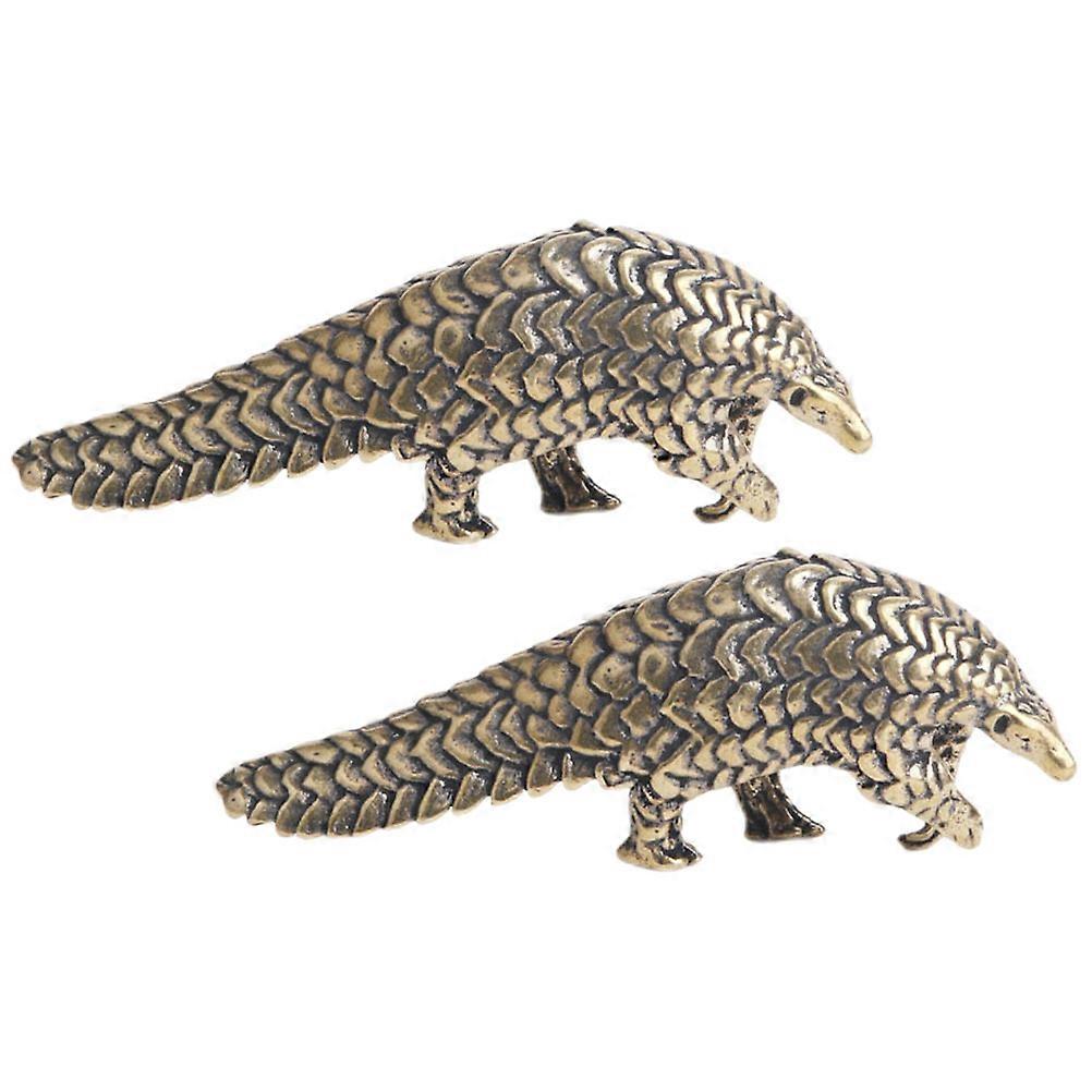 Brass Pangolin Figurine for Decor with Craftsmanship and Golden Color 2 Pieces