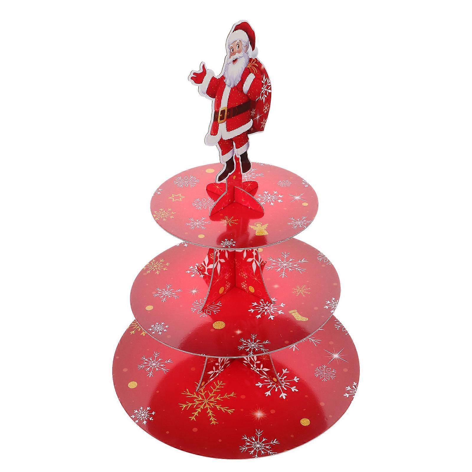 Christmas Cupcake Stand Red 3-Tier Paper Display Holder with Festive Design for Storage