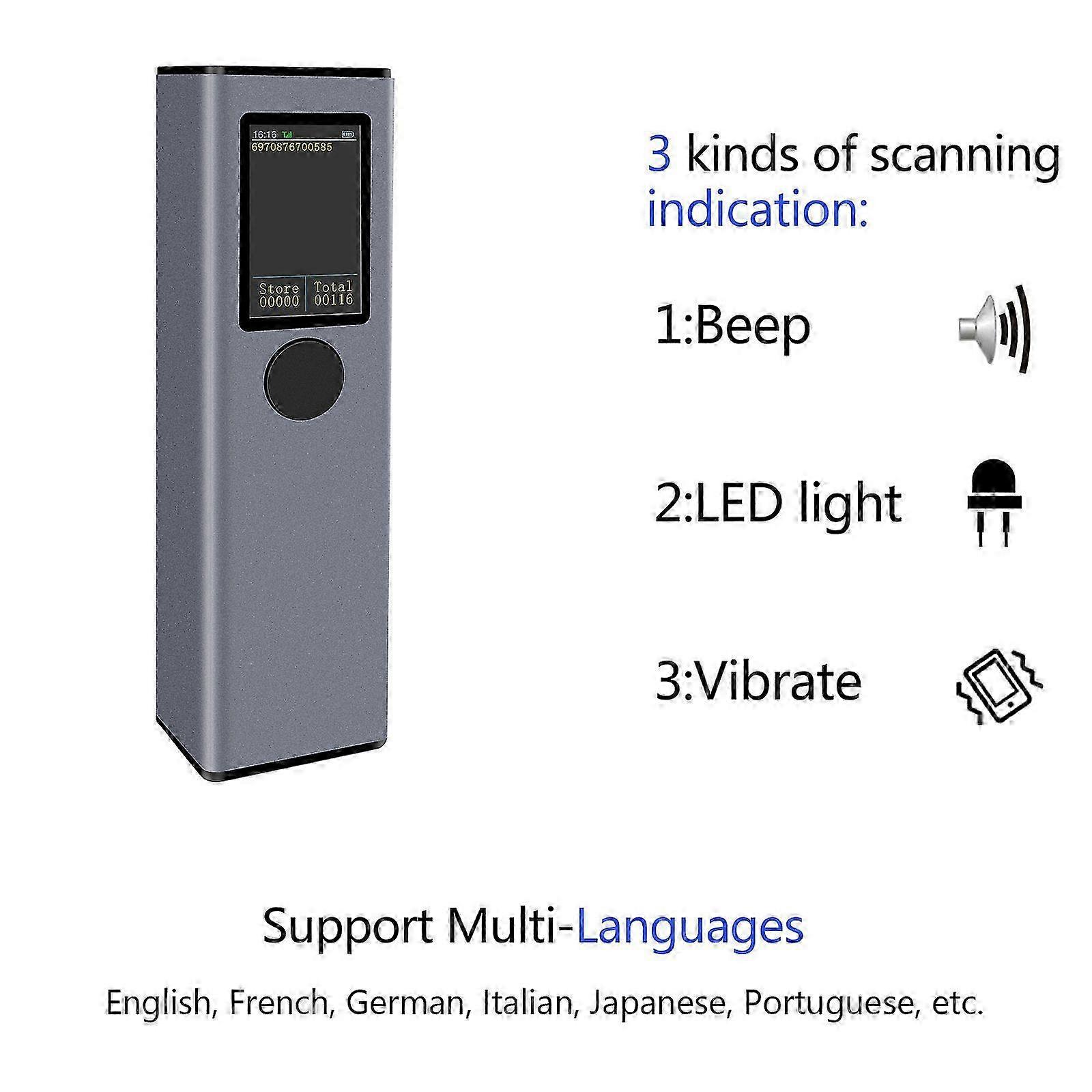 2025 2D 1D QR Barcode Scanner with TFT Screen 3 in 1 BT & 2.4GHz Wireless & Wired Connection Sound and Vibrator Prompt Support Offline Storage Compati