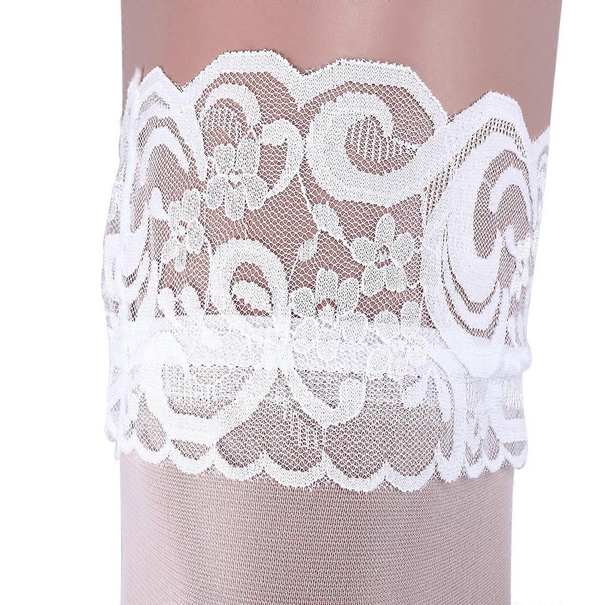 High Thigh Socks For Women White Color Elastic Scratch Resistant Dressing Decoration 1Pair