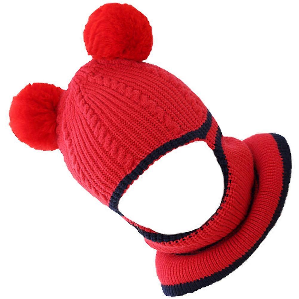 Warm Wool Knitted Hat for Children in Cold Weather Made of Woolen Yarn Red Color One Size Fits Most