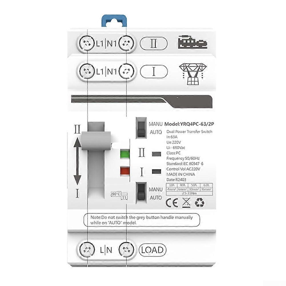 2P 63A 220V Automatic Transfer Switch, Electric ATS Switch with Dual Power Supply and Circuit Breaker for Generators
