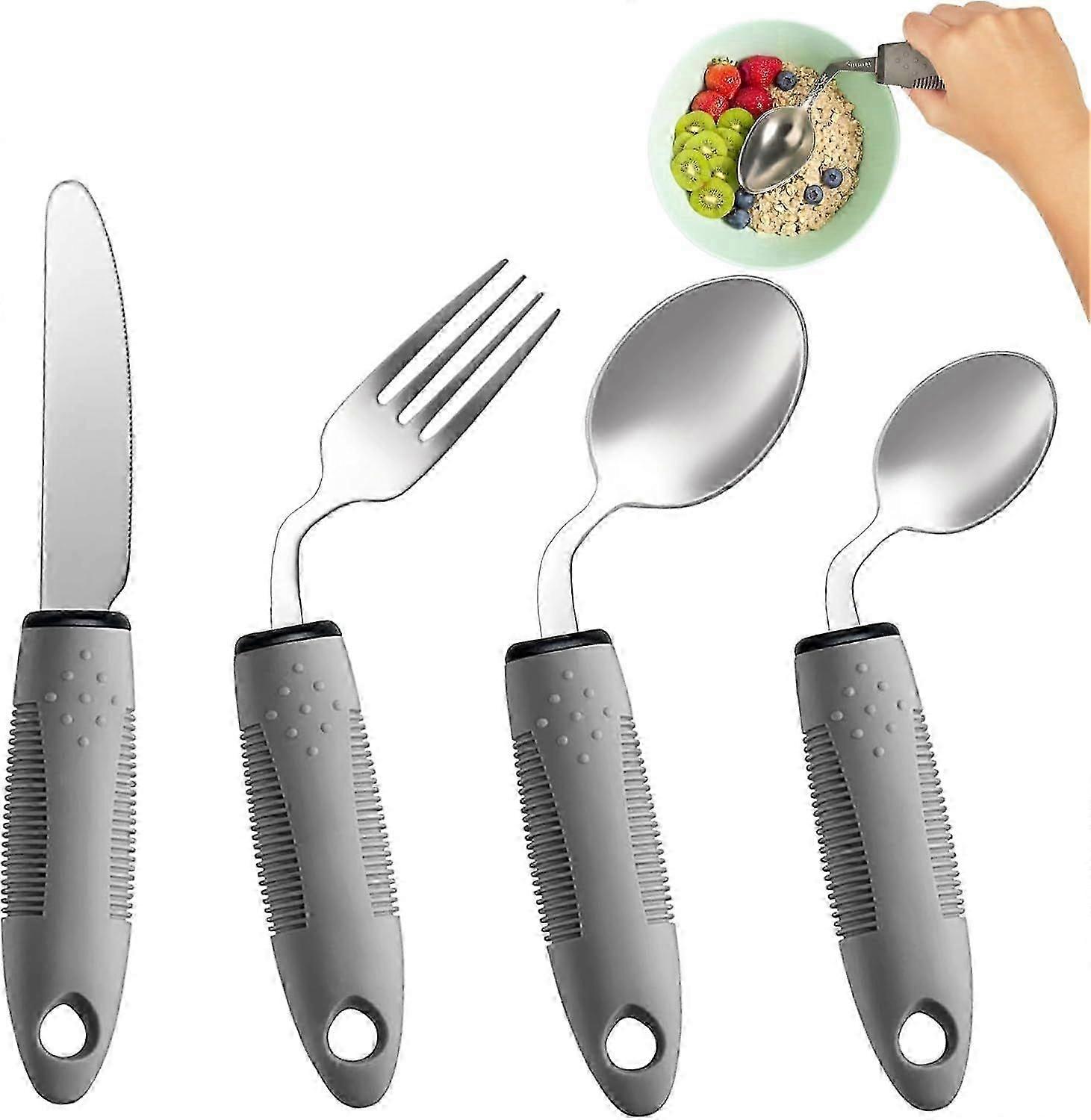 4Piece Adaptive Utensils Set 42 Angled Parkinsons Utensils, 2.5 oz Weighted