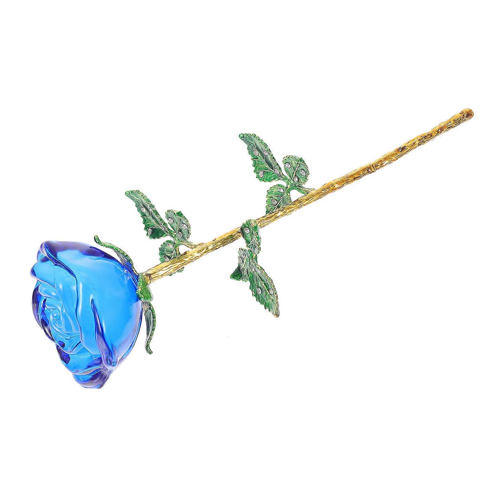 Delicate Rose Arrangement For Shop Window And Wall Decoration In Blue Glass Material 1Pcs