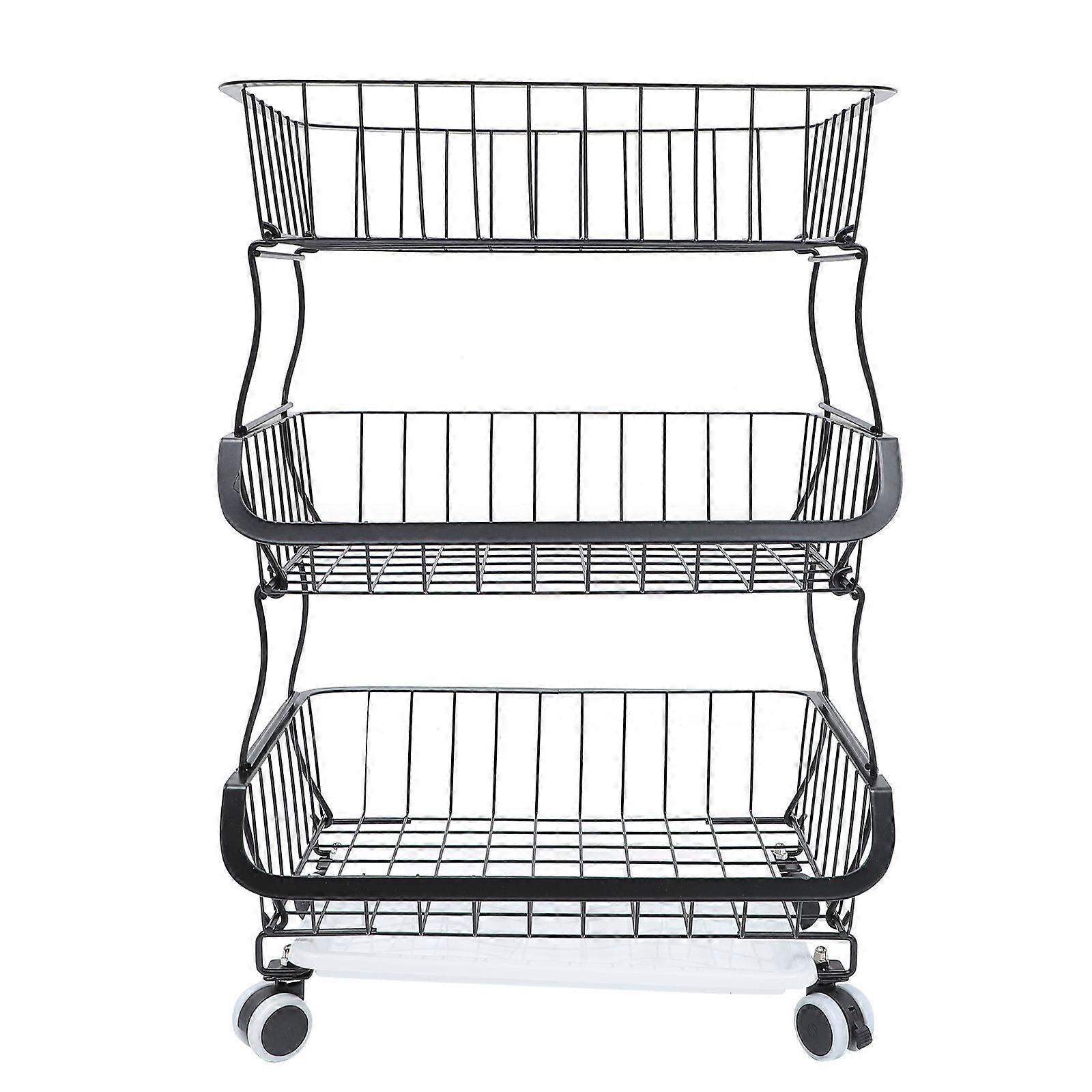 Multi-layer Storage Shelf Three-layer Shelf Kitchen Tool For Daily Life Black Kitchen Organization Simple Structure 1 Set