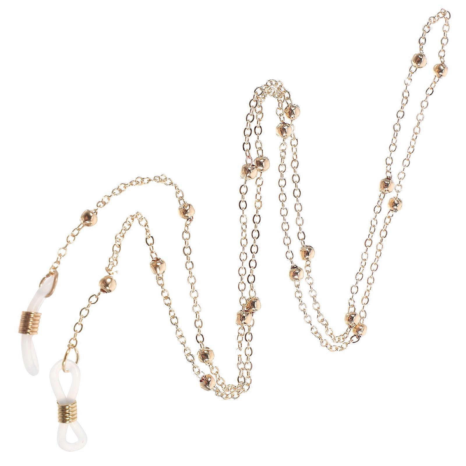 Women'S Glasses Straps Stylish Spectacles Chain Suitable For Hiking Running Cycling Golden Color With Round Beads Decoration 1Set