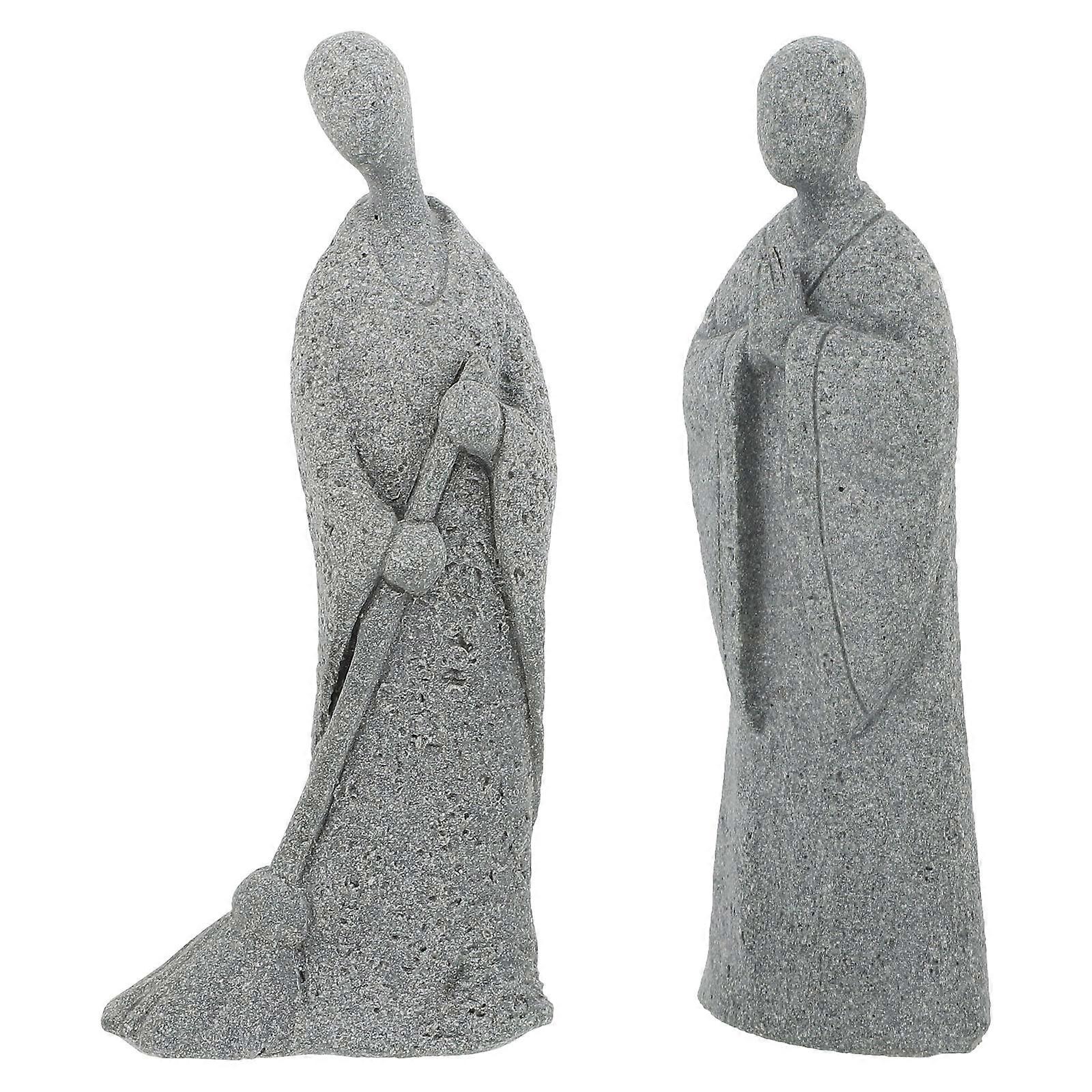 2Pcs Unique Monk Shaped Garden Decor With Vivid Modeling Appearance Ideal For Park Garden Housewarming Gift Configuration In Grey