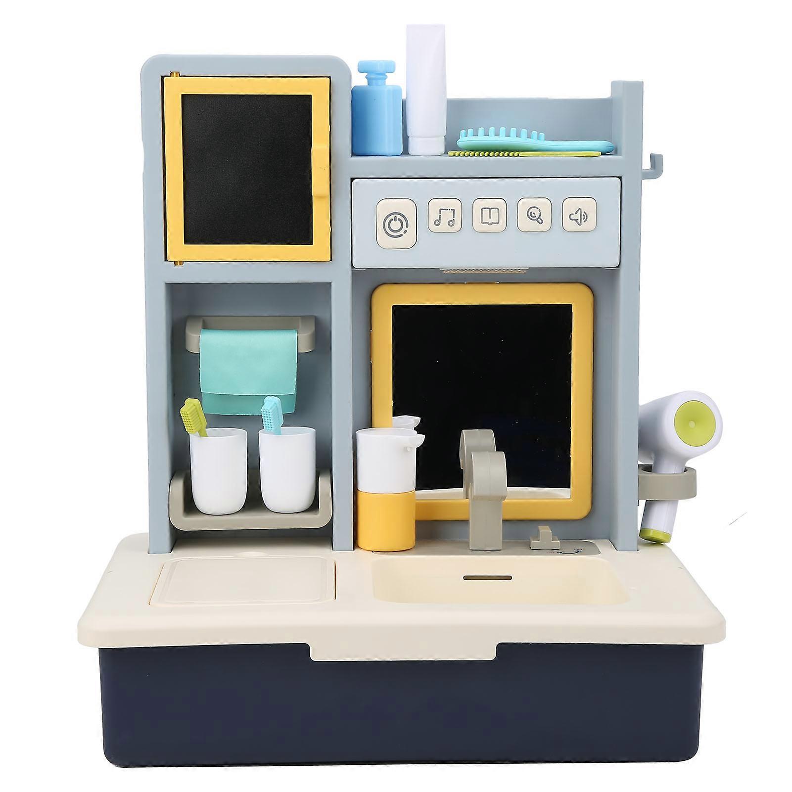 Wash Basin Toy Simulation Bathroom Pretend Play Set Light Music Dressing TableBlue