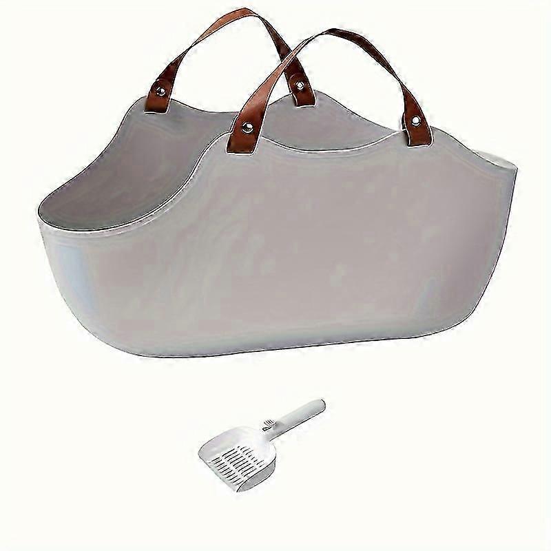 Portable Semi-Enclosed Large Cat Litter Box with PE Material and Cat Litter Shovel - Multi-Purpose Travel-Friendly Cat Toilet Bag for Home Cleaning an