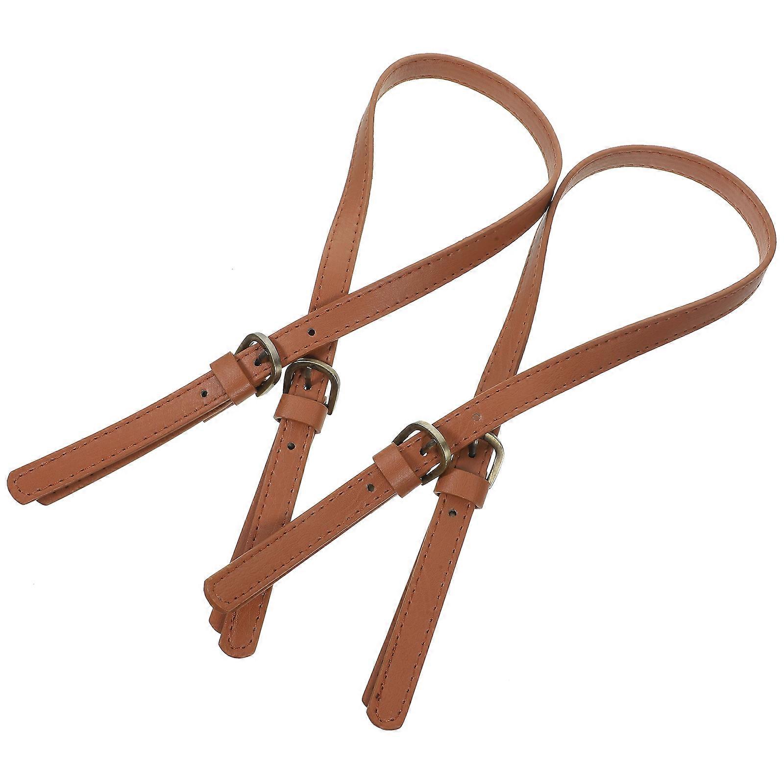 Brown Synthetic Adjustable Handbag Strap for Women with Dual Buckle and Mini Holes for DIY Tote Bag Replacement 2 Pcs