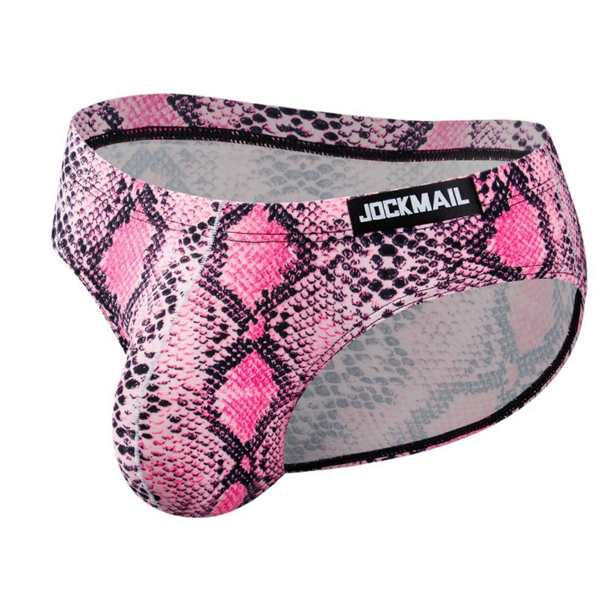 Men's Briefs Underwear Leopard Snake Print Thong With U-Convex Bag Breathable Elastic Size XL Serpentine Pink 2