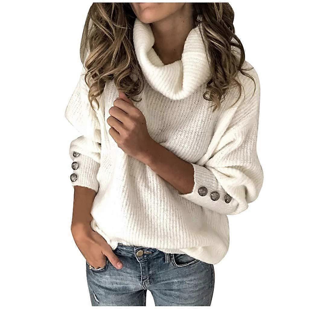 Turtleneck Pullover Women's Jumper White 4XL Knitted Winter Top Stand-Up Collar Long Sleeve