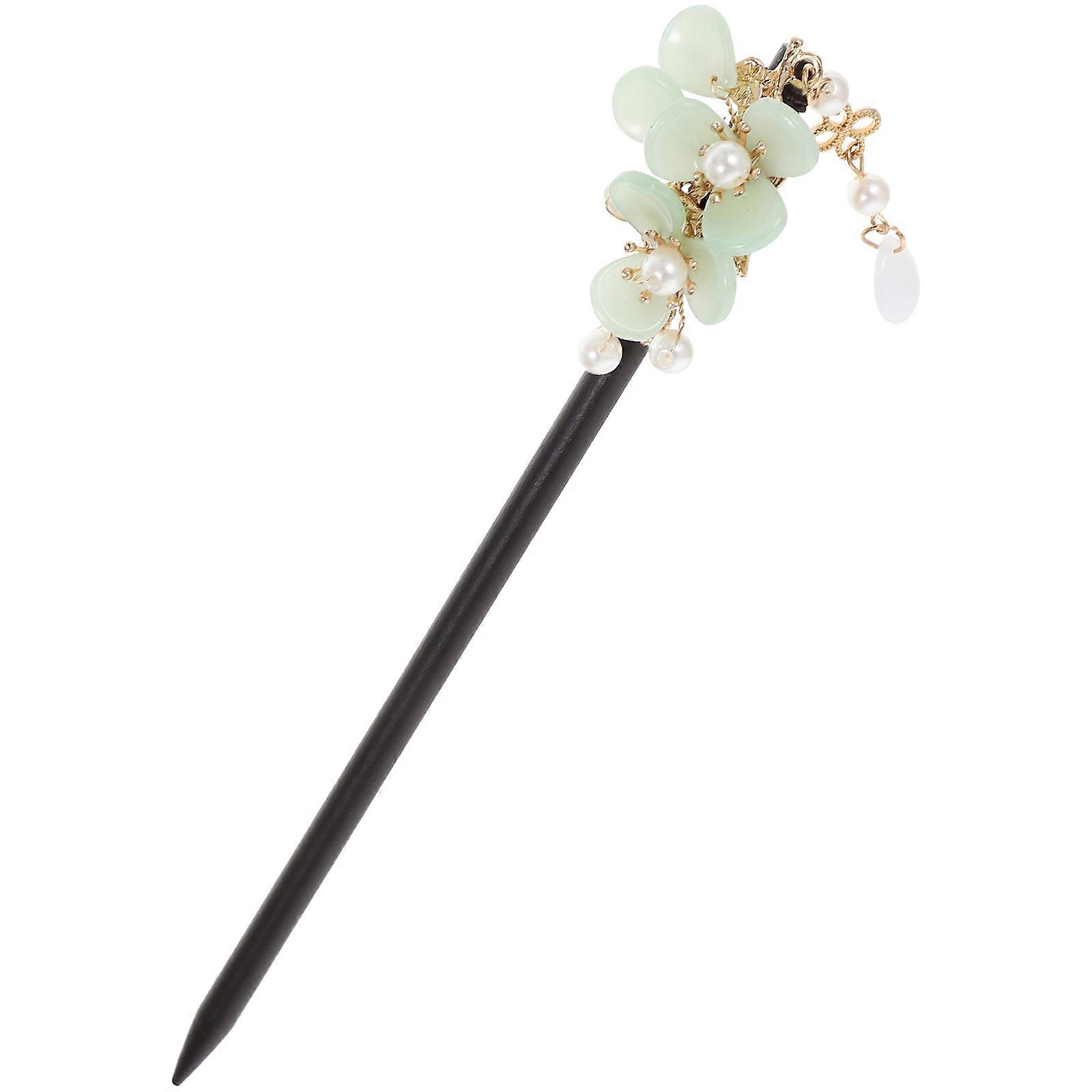 Wooden Hair Stick with Jade Decor for Color for Daily Use or Special Occasions 17 cm