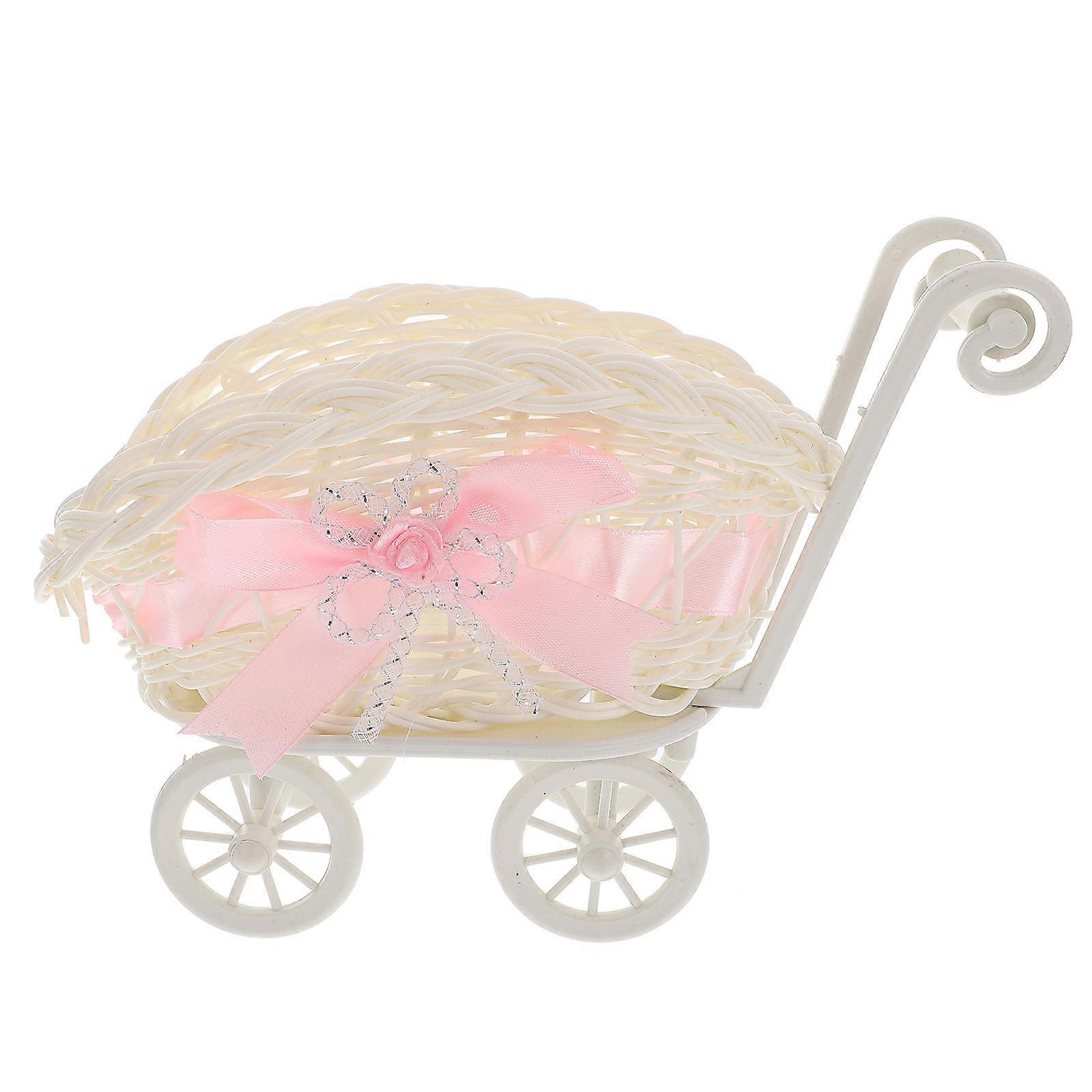 Pink Trolley Shaped Woven Basket for Decor with Creative Design and Wide Range of Uses in Parties