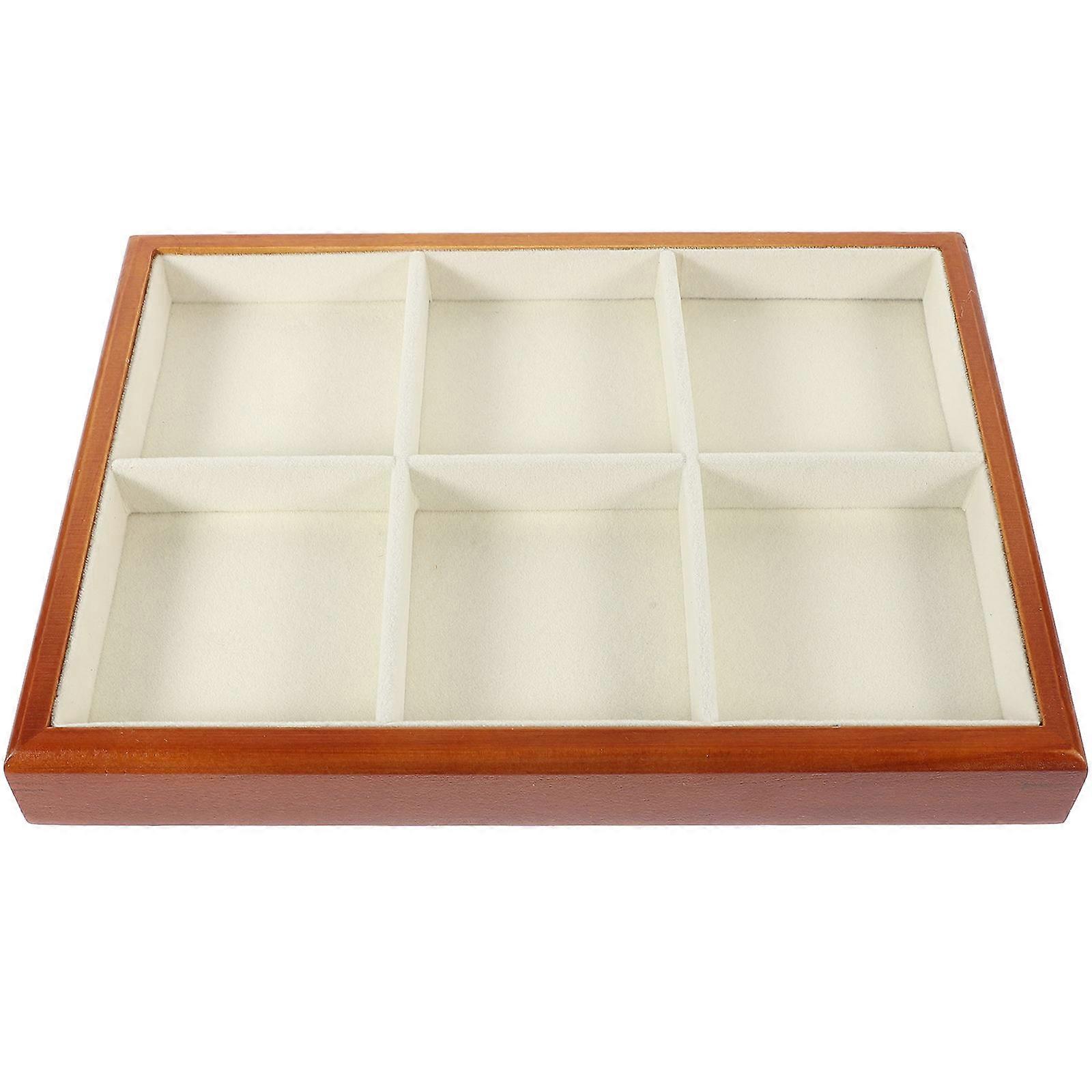 Vintage Solid Wood Jewelry Display Tray with Compartments – Multi Functional Organizer for Earrings, Rings, Necklaces – Elegant Bedroom Earring Dish