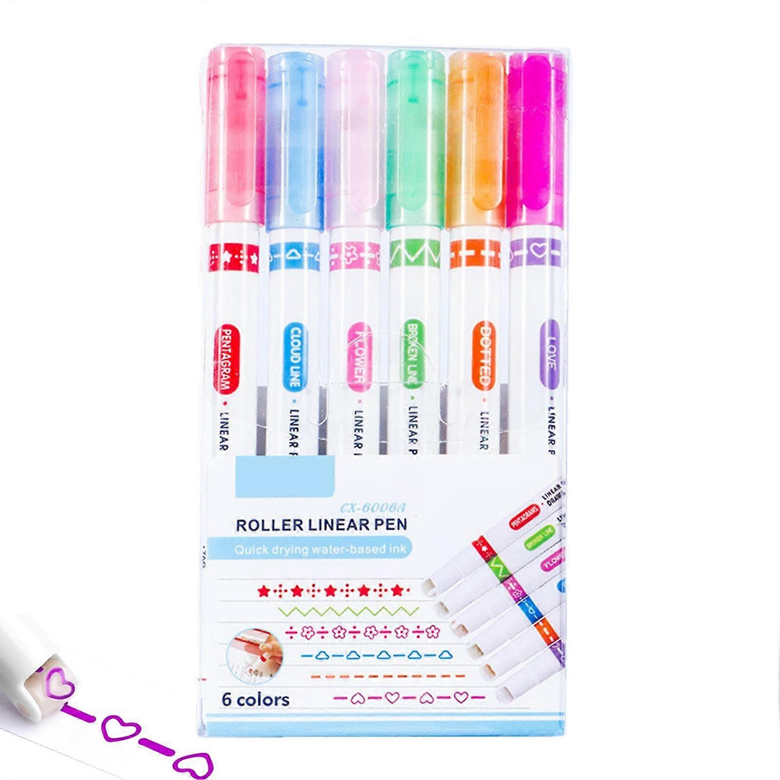 Highlighter Coloured Roller Pen, 6 Shapes Contour Pen, Aesthetic Double Contour Marker For Scrapbooking, Writing, Zeich