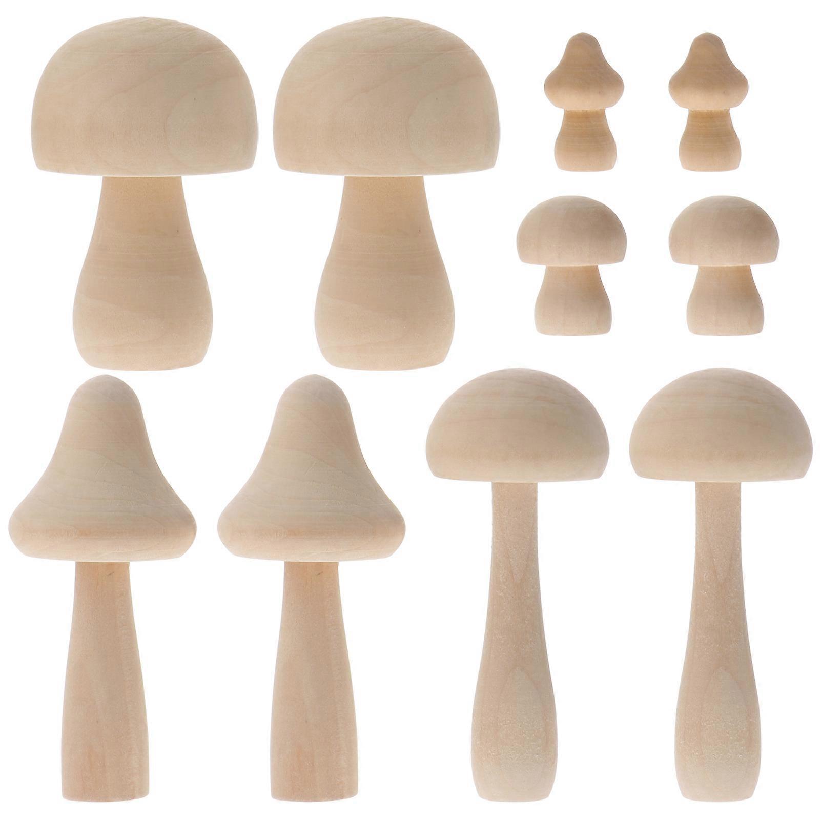 Mini Mushroom Garnish 10Pcs Wooden Mushroom Models Mini Mushroom Adorns Light Brown For Graffiti Doll