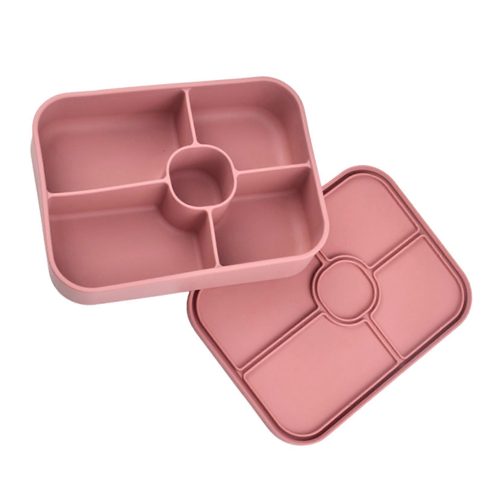 Durable 5 Partition Lunch Container Sauce Espace de stockage Lavable au lave-vaisselle Micro-ondes Chauffage Boîte repas en silicone Rose