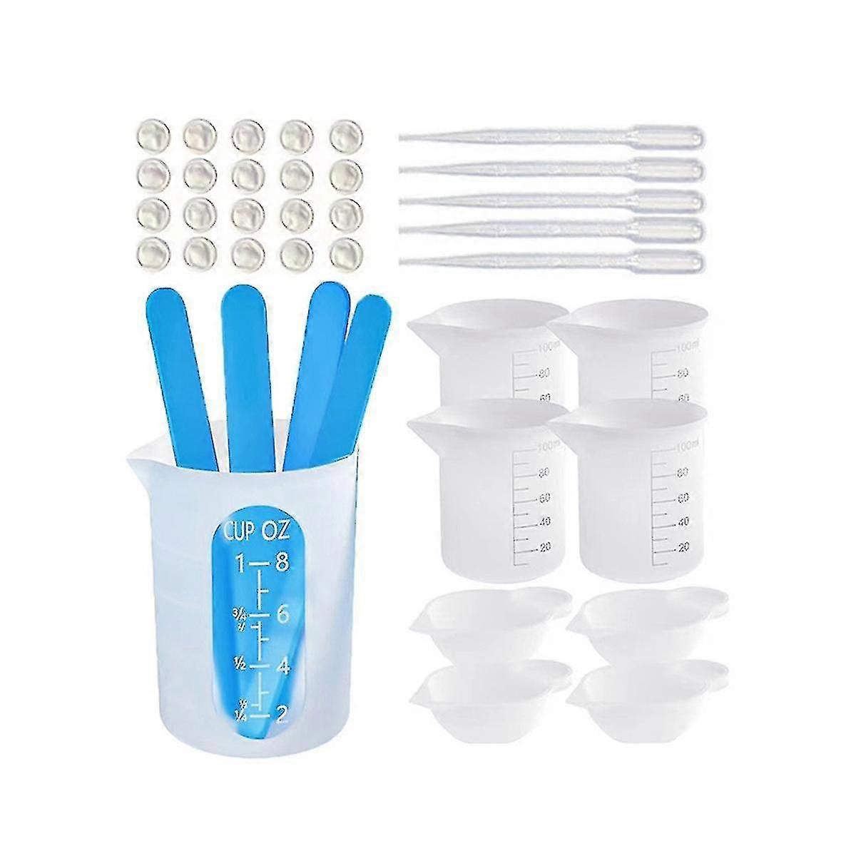Silicone Epoxy Resin Measuring Cups Toolkit with Stir Sticks and Finger Cots for Craft Jewelry Making