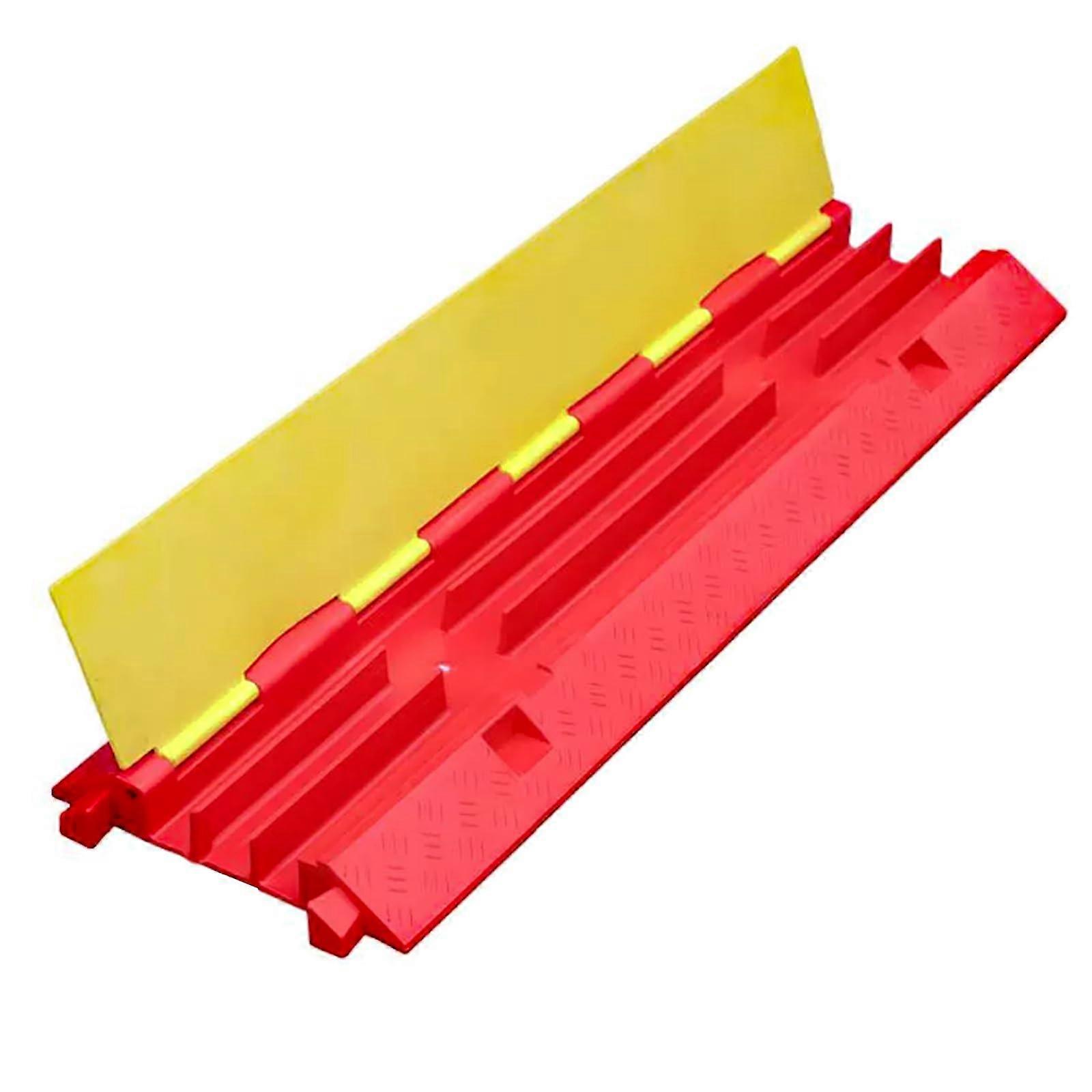 Cable bridge floor, 3channel cable ramp, modular threshold, durable, foldable, 300 kg, red/yellow.
