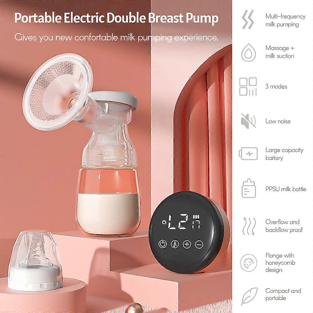 Electric Double Breast Pump Portable Intelligent Feeding Pump with 3 Modes 9 Levels of Suction Display Screen Touch-Control for Home Travel