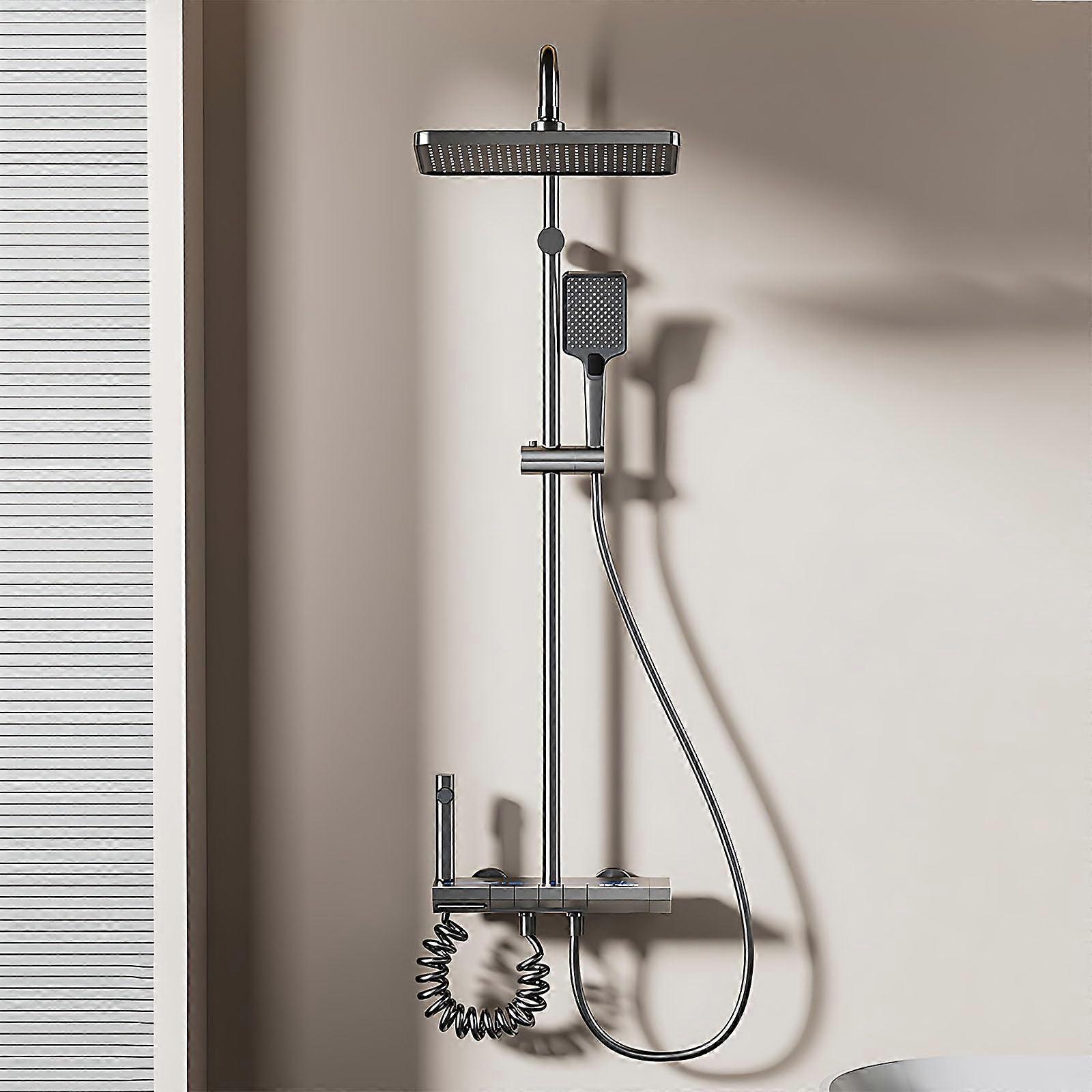 Wall Mounted Shower System with Digital Display and Ambient Lights, 11.8" Rain Shower Head, Hand Shower, Tub Spout, Bidet Sprayer, Gray