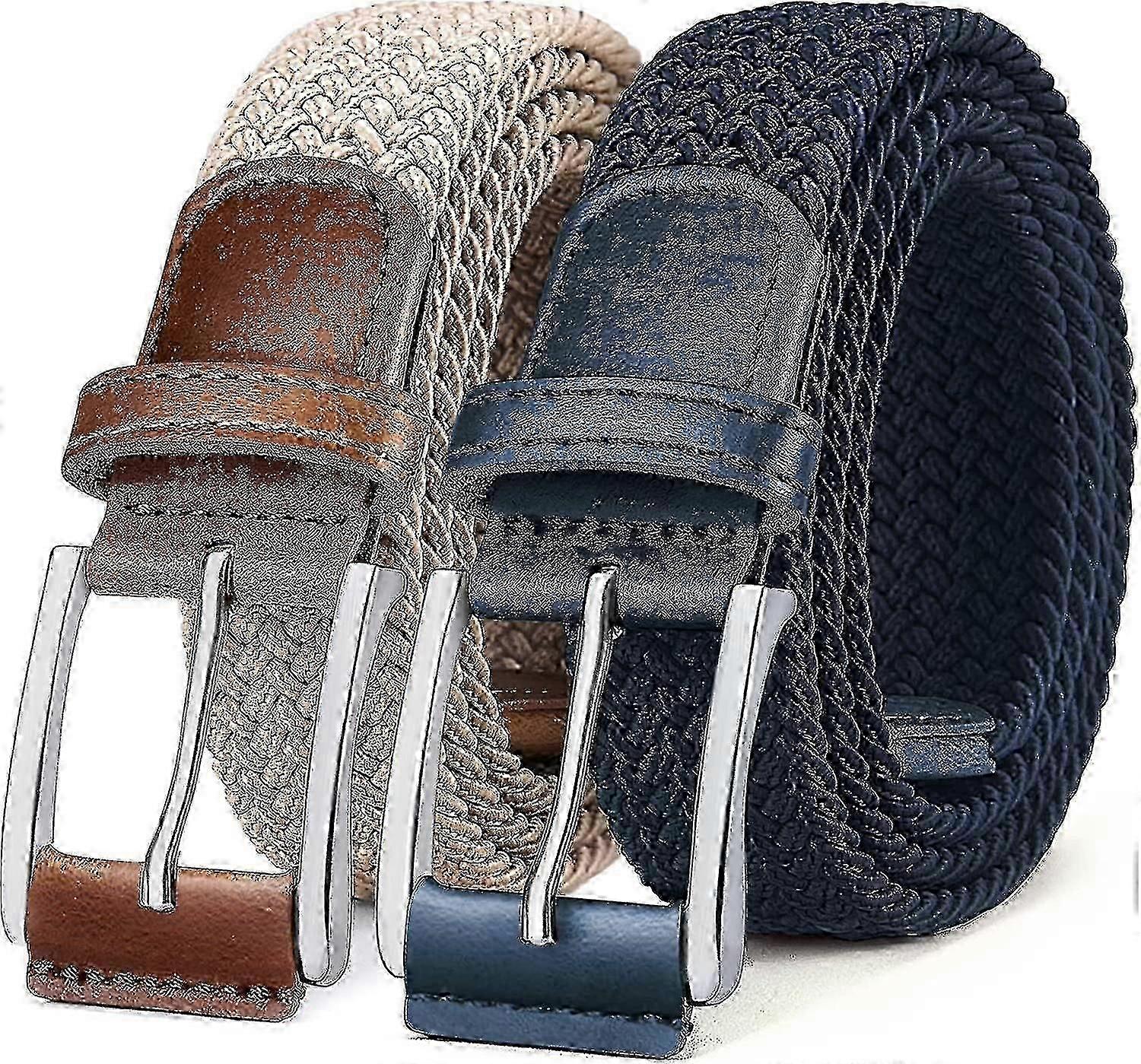 2Pack Mens Stretch Braided Elastic Belt For Pants