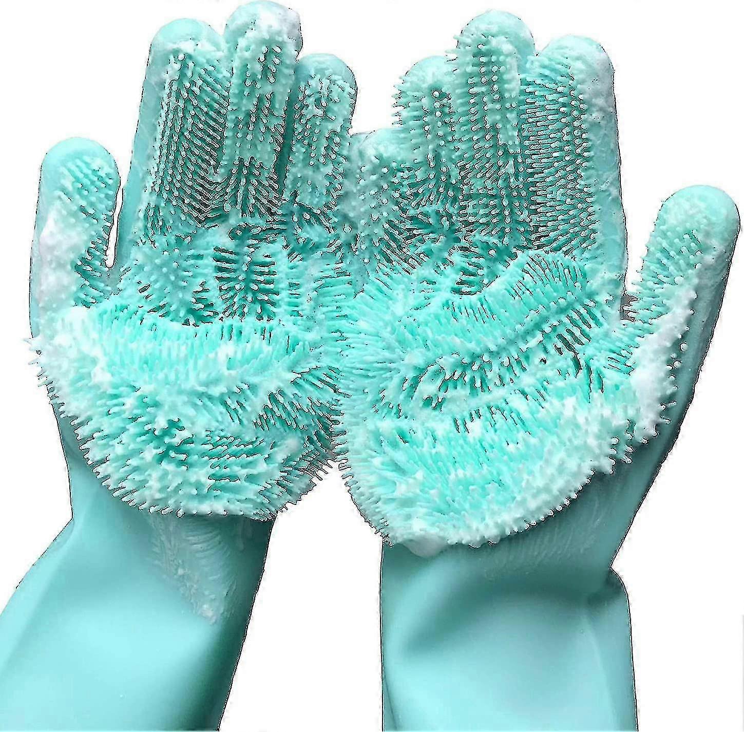 Cleaning Sponge Gloves, Dishwashing Gloves, Silicone Reusable Clean...
