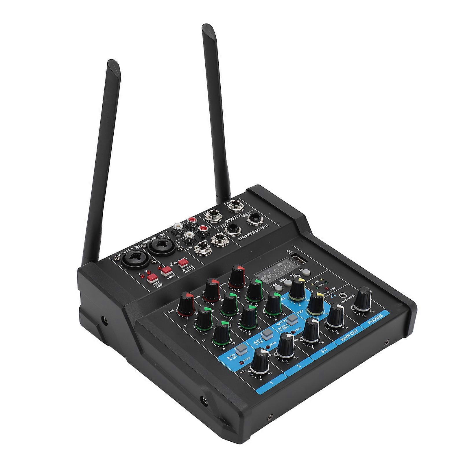Wireless Mic Mixer Bluetooth USB 4-Channel Sound Console EU Plug