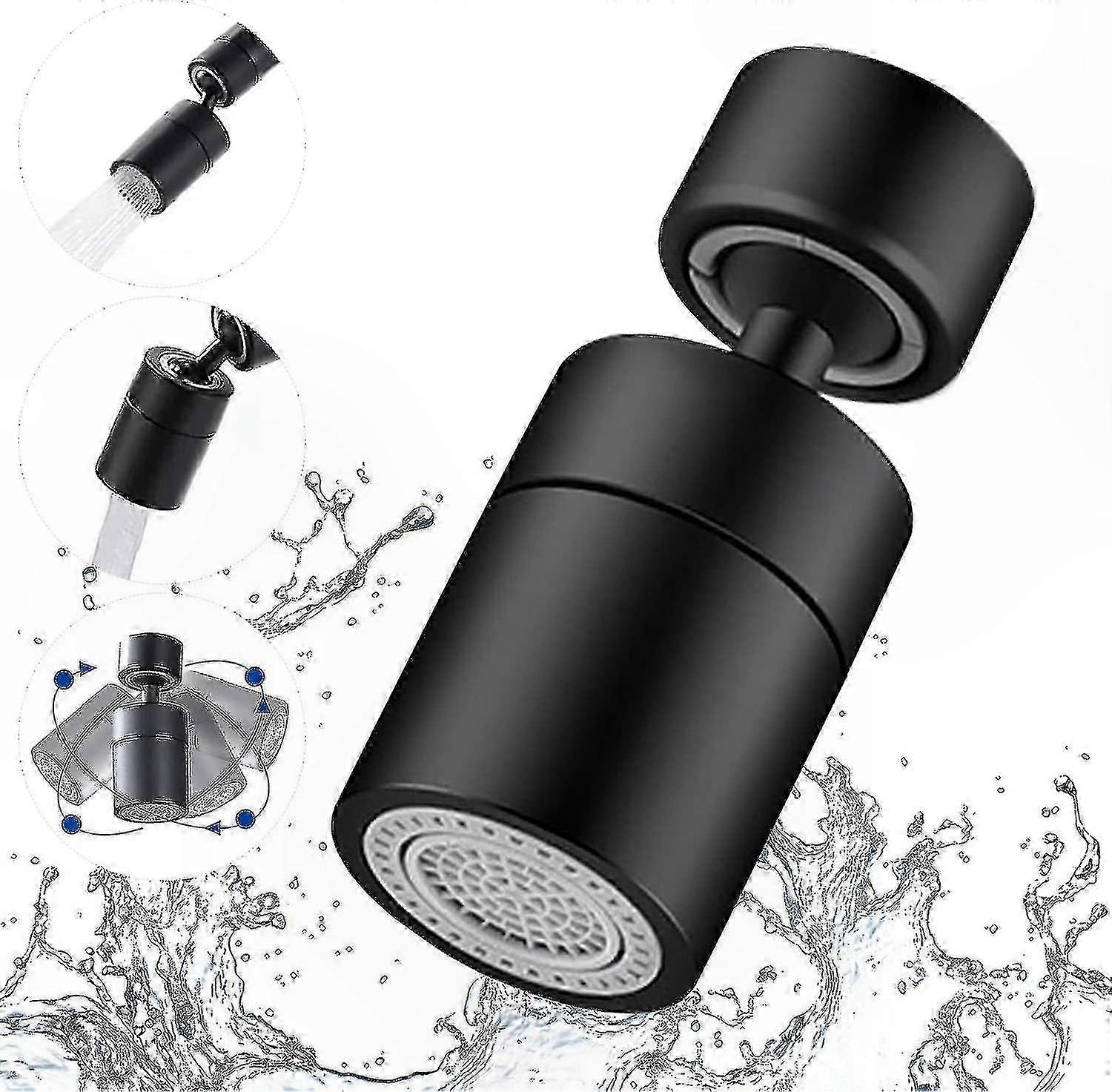 360 Rotatable Faucet Aerator, Dual Mode Adjustable Filter Bubbler for Kitchen and Bathroom, 22mm Thread Size, Black, Single Pack