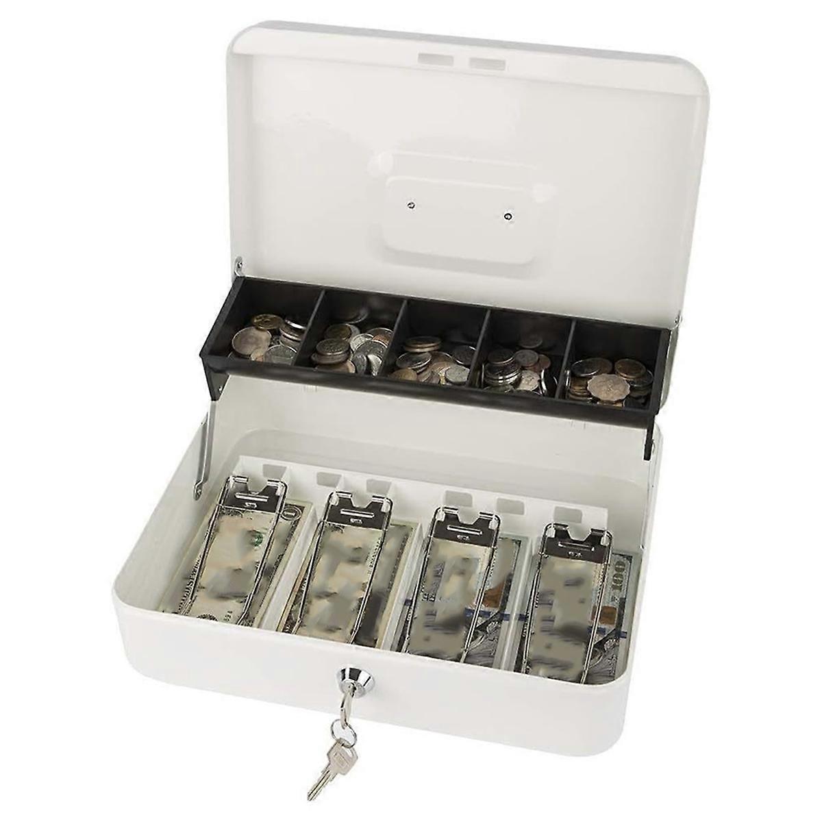Security Storage Box Lockable Metal Cash Box with Cash Tray Capacity Multi Compartment Portable Home Safe B