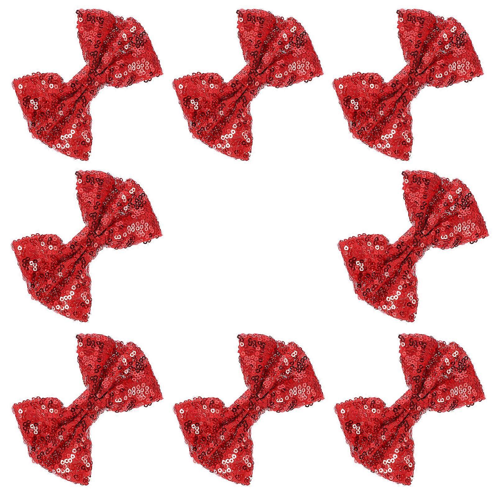 Sequins Bow Hair Clip for Women 8Pcs Red Bow Hairpin Party Accessories