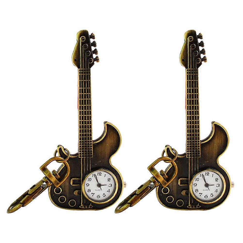 Vintage Guitar Watch Keychain with Pocket Charm for Music Lovers Decorate 2 Pieces