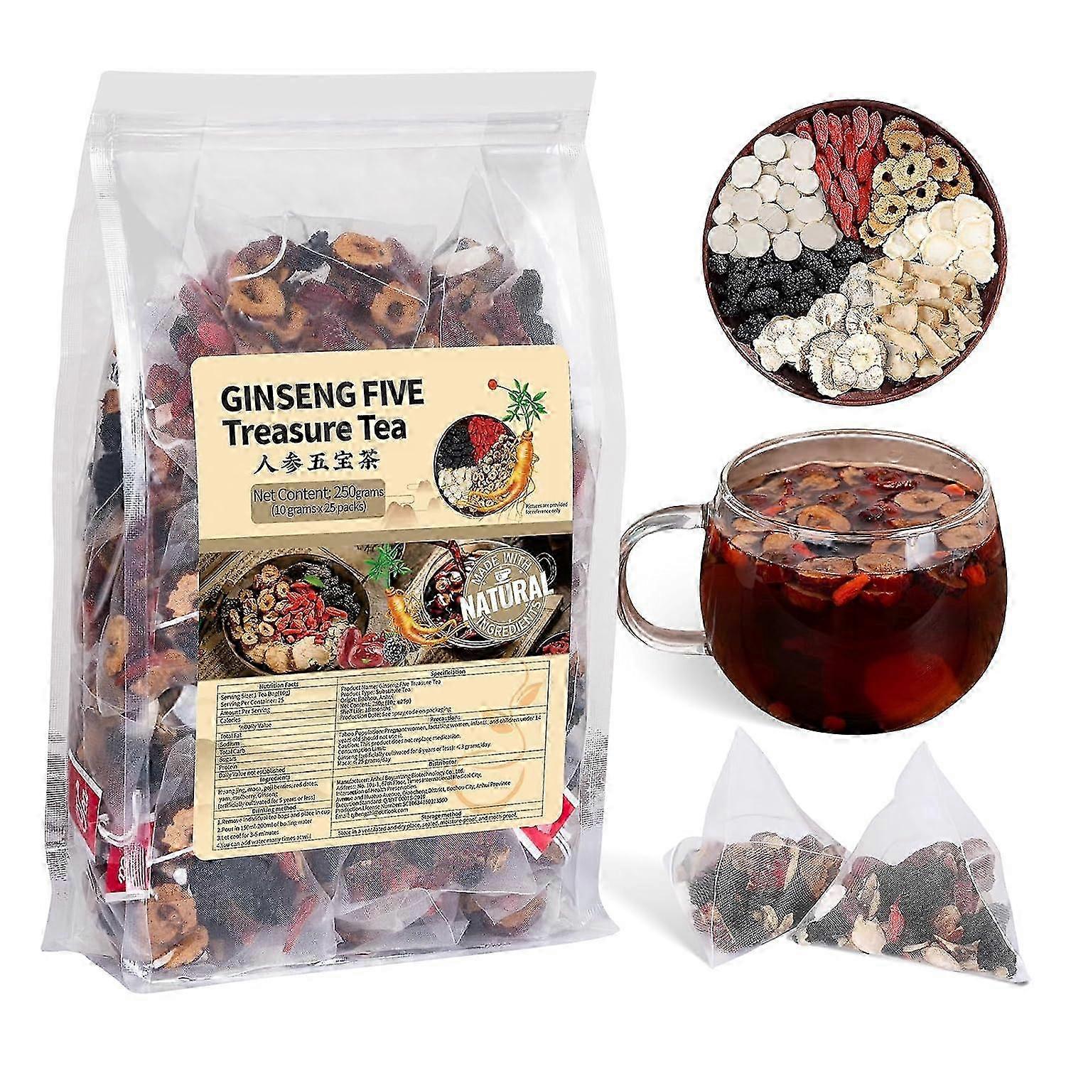 Ginseng Five Treasures Tea Kidney Tonifying Tea Chinese Herbal Tea Making Natural Organic Male and Female Kidneyand Detoxifying Tea Precious Medicinal